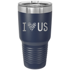 Laser etched navy 30 oz vacuum insulated tumbler with 'I Love Us' design