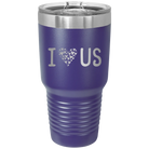 Laser etched purple 30 oz vacuum insulated tumbler with 'I Love Us' design