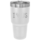 Laser etched white 30 oz vacuum insulated tumbler with 'I Love Us' design