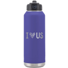 Laser etched purple 32 oz vacuum insulated water bottle with 'I Love Us' design