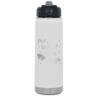 Laser etched white 20 oz vacuum insulated water bottle with 'Our Love is Magic' design