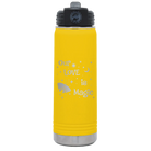 Laser etched yellow 20 oz vacuum insulated water bottle with 'Our Love is Magic' design