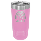 Laser etched light purple 20 oz vacuum insulated tumbler with 'XOXO Rainbow' design