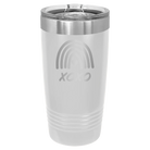 Laser etched white 20 oz vacuum insulated tumbler with 'XOXO Rainbow' design