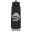 Laser etched black 20 oz vacuum insulated water bottle with 'XOXO Rainbow' design
