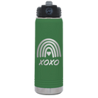 Laser etched green 20 oz vacuum insulated water bottle with 'XOXO Rainbow' design