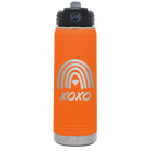 Laser etched orange 20 oz vacuum insulated water bottle with 'XOXO Rainbow' design