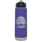 Laser etched purple 20 oz vacuum insulated water bottle with 'XOXO Rainbow' design