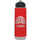 Laser etched red 20 oz vacuum insulated water bottle with 'XOXO Rainbow' design