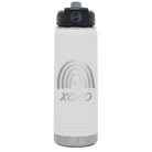 Laser etched white 20 oz vacuum insulated water bottle with 'XOXO Rainbow' design
