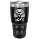 Laser etched black 30 oz vacuum insulated tumbler with 'XOXO Rainbow' design