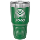Laser etched green 30 oz vacuum insulated tumbler with 'XOXO Rainbow' design