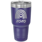 Laser etched purple 30 oz vacuum insulated tumbler with 'XOXO Rainbow' design