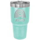 Laser etched teal 30 oz vacuum insulated tumbler with 'XOXO Rainbow' design