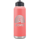 Laser etched coral 32 oz vacuum insulated water bottle with 'XOXO Rainbow' design