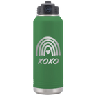 Laser etched green 32 oz vacuum insulated water bottle with 'XOXO Rainbow' design