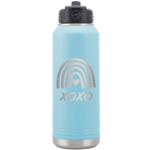 Laser etched light blue 32 oz vacuum insulated water bottle with 'XOXO Rainbow' design