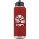 Laser etched maroon 32 oz vacuum insulated water bottle with 'XOXO Rainbow' design