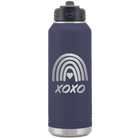 Laser etched navy 32 oz vacuum insulated water bottle with 'XOXO Rainbow' design