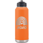 Laser etched orange 32 oz vacuum insulated water bottle with 'XOXO Rainbow' design