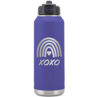 Laser etched purple 32 oz vacuum insulated water bottle with 'XOXO Rainbow' design