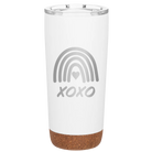 Laser etched white 20 oz vacuum insulated tumbler with 'XOXO Rainbow' design