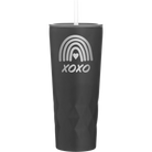 Laser etched black 20 oz vacuum insulated tumbler with 'XOXO Rainbow' design