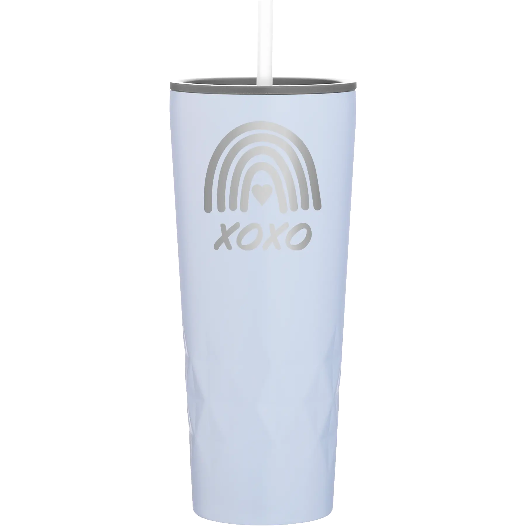 Laser etched landfall 20 oz vacuum insulated tumbler with 'XOXO Rainbow' design