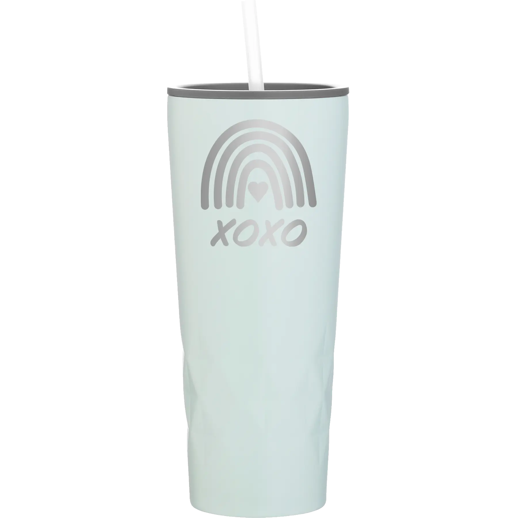 Laser etched meadow 20 oz vacuum insulated tumbler with 'XOXO Rainbow' design