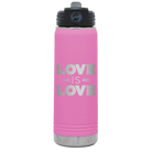 Laser etched light purple 20 oz vacuum insulated water bottle with 'Love is Love' design