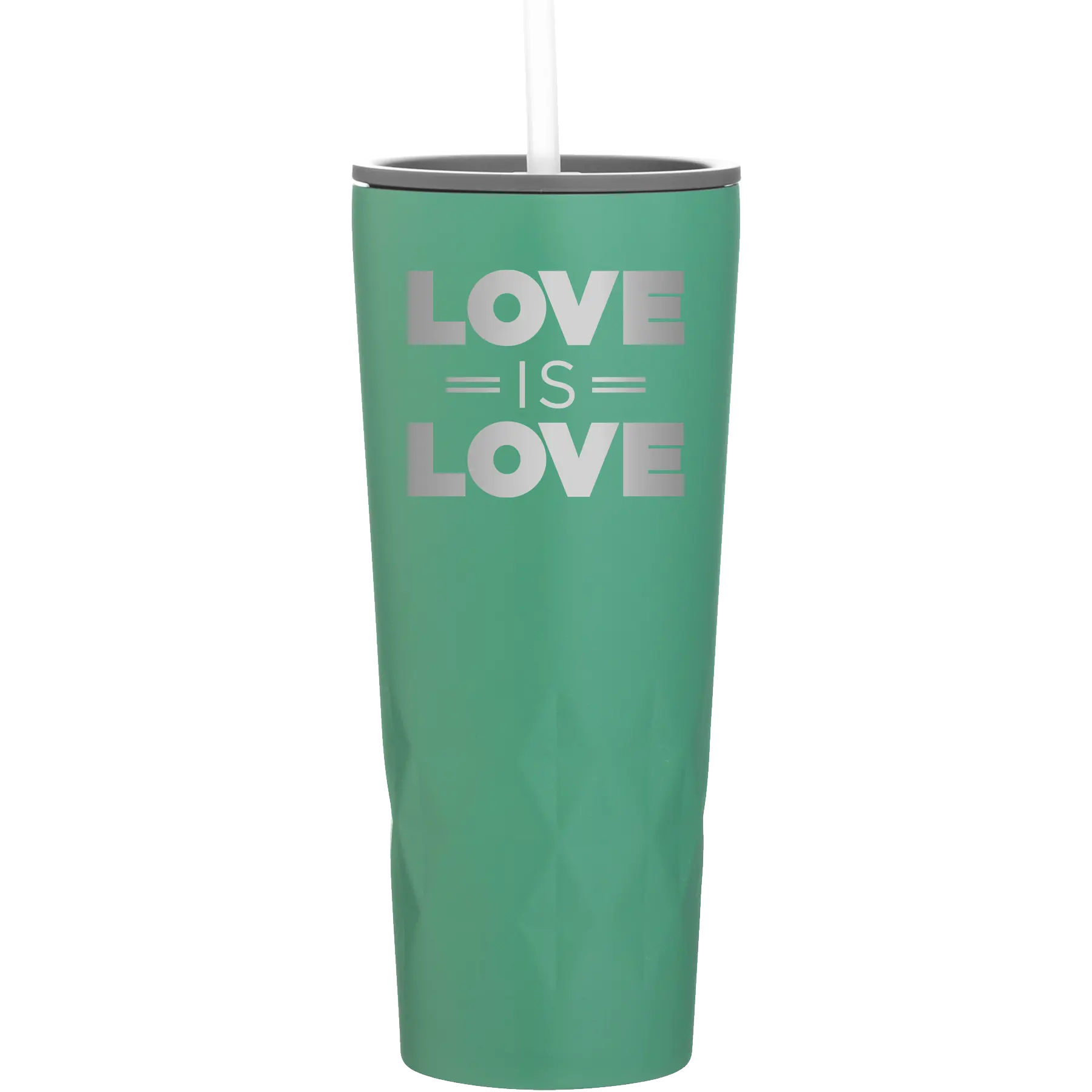 Laser etched forage 20 oz vacuum insulated tumbler with 'Love is Love' design