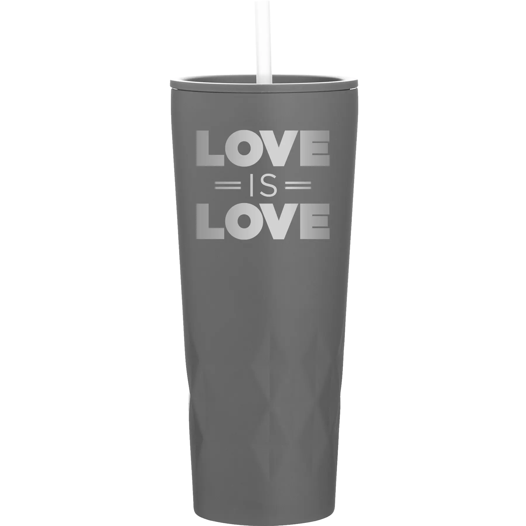 Laser etched slate 20 oz vacuum insulated tumbler with 'Love is Love' design