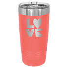 Laser etched coral 20 oz vacuum insulated tumbler with 'Love' design