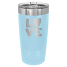 Laser etched light blue 20 oz vacuum insulated tumbler with 'Love' design