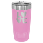 Laser etched light purple 20 oz vacuum insulated tumbler with 'Love' design