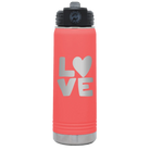 Laser etched coral 20 oz vacuum insulated water bottle with 'Love' design