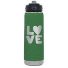 Laser etched green 20 oz vacuum insulated water bottle with 'Love' design