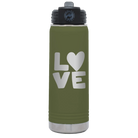 Laser etched olive green 20 oz vacuum insulated water bottle with 'Love' design
