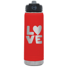 Laser etched red 20 oz vacuum insulated water bottle with 'Love' design