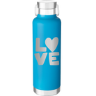 Laser etched aqua 24 oz vacuum insulated water bottle with 'Love' design