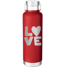 Laser etched red 24 oz vacuum insulated water bottle with 'Love' design