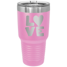 Laser etched light purple 30 oz vacuum insulated tumbler with 'Love' design
