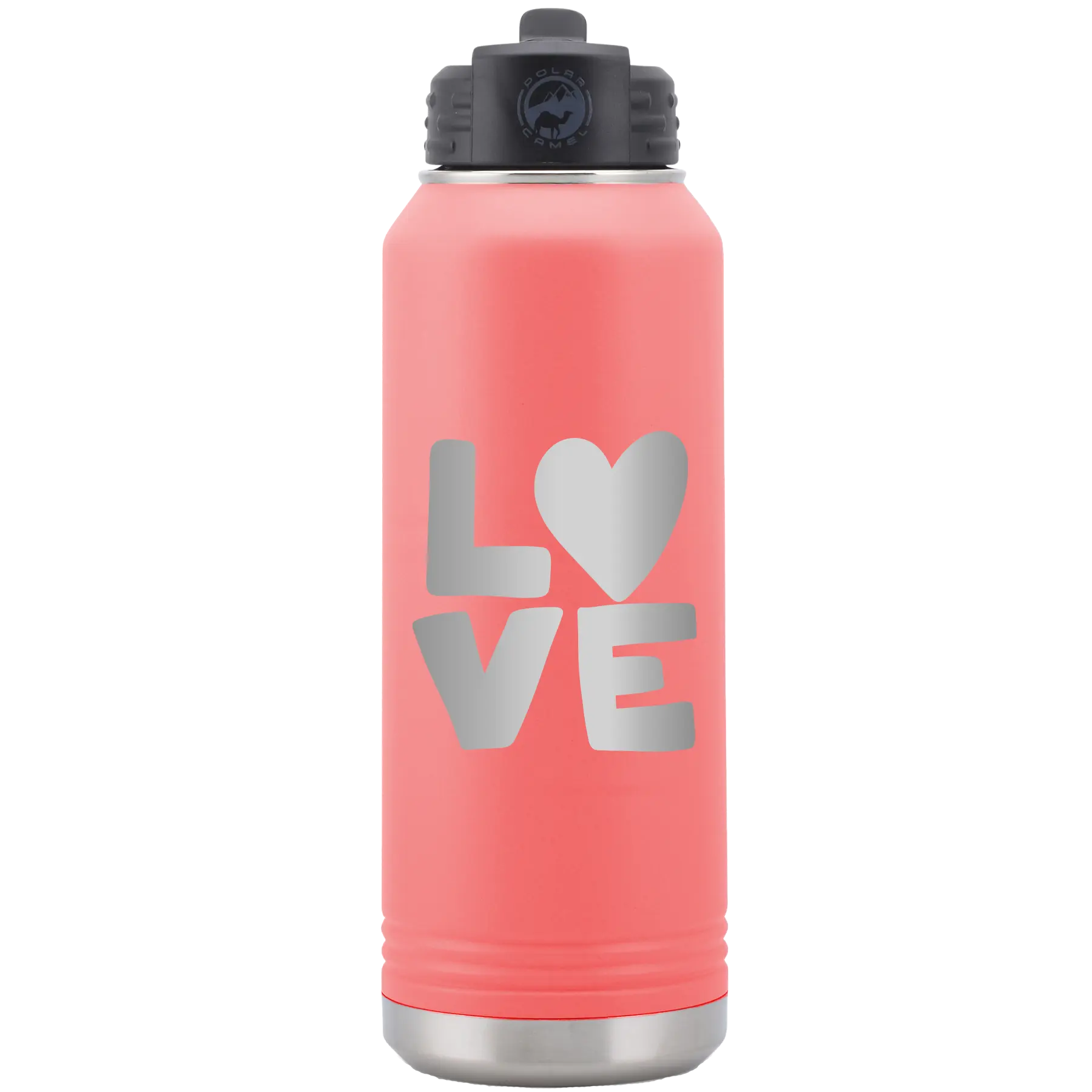 Laser etched coral 32 oz vacuum insulated water bottle with 'Love' design