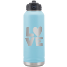 Laser etched light blue 32 oz vacuum insulated water bottle with 'Love' design