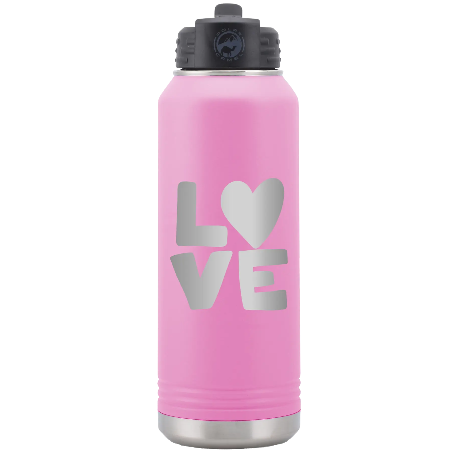 Laser etched light purple 32 oz vacuum insulated water bottle with 'Love' design