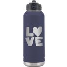 Laser etched navy 32 oz vacuum insulated water bottle with 'Love' design