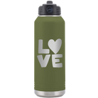 Laser etched olive green 32 oz vacuum insulated water bottle with 'Love' design