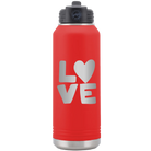 Laser etched red 32 oz vacuum insulated water bottle with 'Love' design