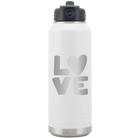 Laser etched white 32 oz vacuum insulated water bottle with 'Love' design