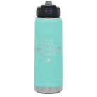Laser etched teal 20 oz vacuum insulated water bottle with 'I Love U Sooooo Much' design